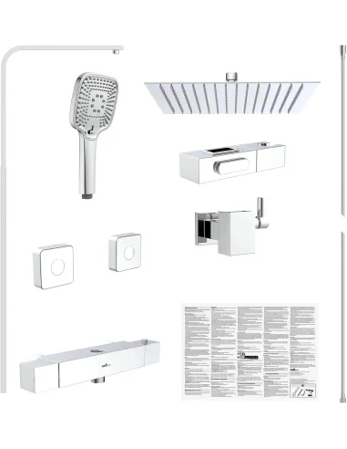 Bateria Natryskowa z Termostatem CHROM + Zestaw Prysznicowy Deszczownica
