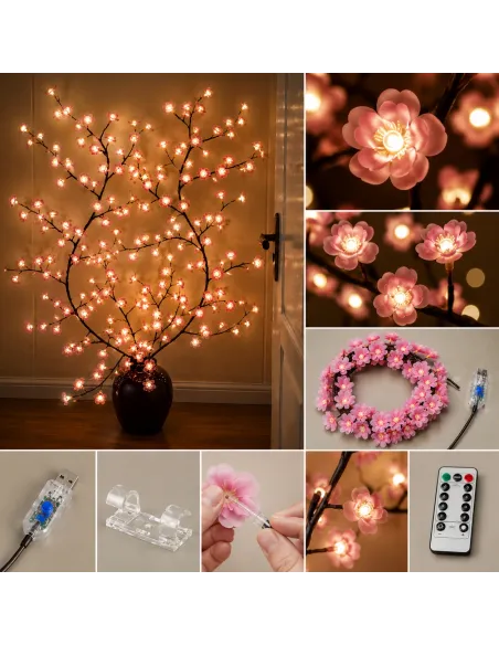 GIRLANDA Lampki LED Sakura Kwiaty Wiśni 2,3m 144 LED USB +PILOT Dekoracja