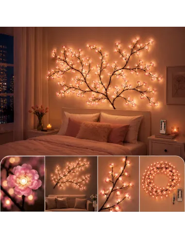 GIRLANDA Lampki LED Sakura Kwiaty Wiśni 2,3m 144 LED USB +PILOT Dekoracja