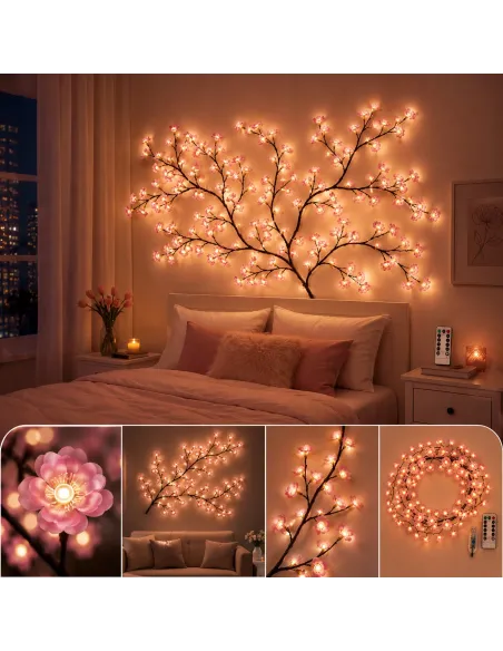GIRLANDA Lampki LED Sakura Kwiaty Wiśni 2,3m 144 LED USB +PILOT Dekoracja
