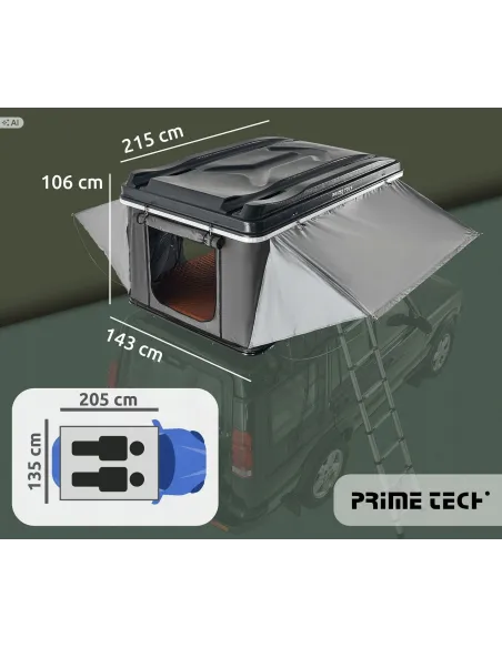Aluminiowy Namiot Dachowy 215x140cm samochodowy PRIME TECH NEVADA Szary