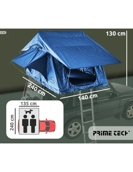 Duży Namiot Dachowy 140×240cm Samochodowy PRIME TECH Soft Shell Niebieski