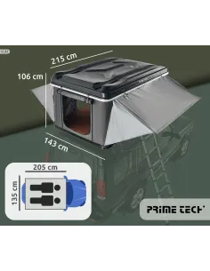 Aluminiowy Namiot Dachowy 215x140cm samochodowy PRIME TECH + PRZEDSIONEK 2