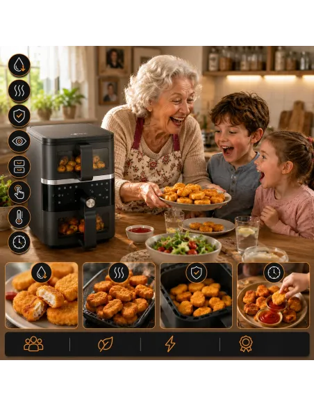 Frytkownica beztłuszczowa Dwukomorowa 10L Air Fryer Comida 2500W 10xprogram