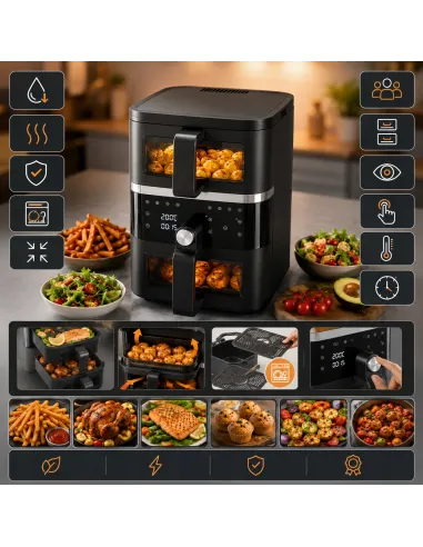 Frytkownica beztłuszczowa Dwukomorowa 10L Air Fryer Comida 2500W 10xprogram