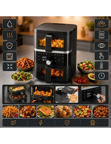 Frytkownica beztłuszczowa Dwukomorowa 10L Air Fryer Comida 2500W 10xprogram