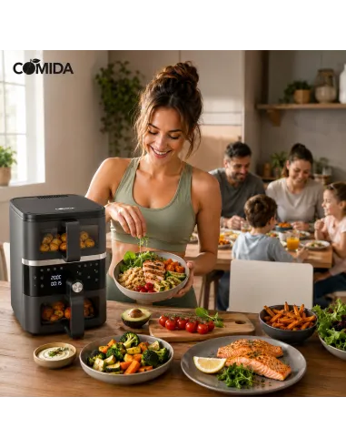 Frytkownica beztłuszczowa Dwukomorowa 10L Air Fryer Comida 2500W 10xprogram