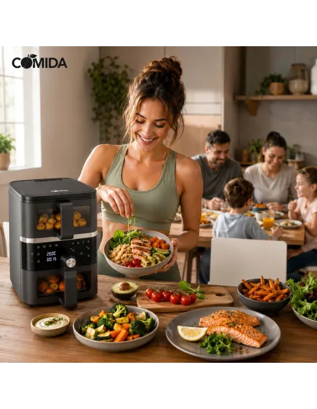 Frytkownica beztłuszczowa Dwukomorowa 10L Air Fryer Comida 2500W 10xprogram