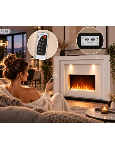 KOMINEK Elektryczny z ogrzewaniem LED Płomień2000W PILOT Timer Biały 113cm