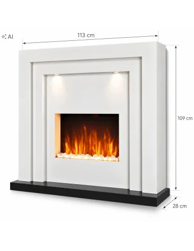KOMINEK Elektryczny z ogrzewaniem LED Płomień2000W PILOT Timer Biały 113cm