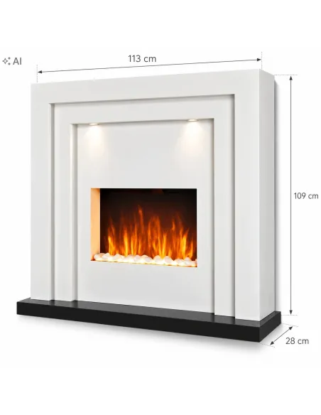 KOMINEK Elektryczny z ogrzewaniem LED Płomień2000W PILOT Timer Biały 113cm