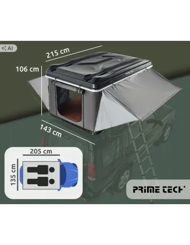 Aluminiowy Namiot Dachowy 215x140cm samochodowy PRIME TECH + PRZEDSIONEK