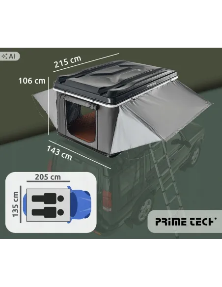 Aluminiowy Namiot Dachowy 215x140cm samochodowy PRIME TECH + PRZEDSIONEK