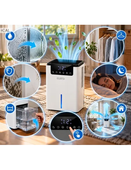Osuszacz Powietrza Pochłaniacz Wilgoci Elektryczny 25m² 700ml 2,2L Cichy