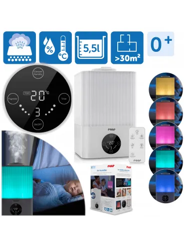 Nawilżacz Powietrza REER 5,5L ULTRADŹWIĘKOWY 2w1 Higrometr PILOT LED 30m2