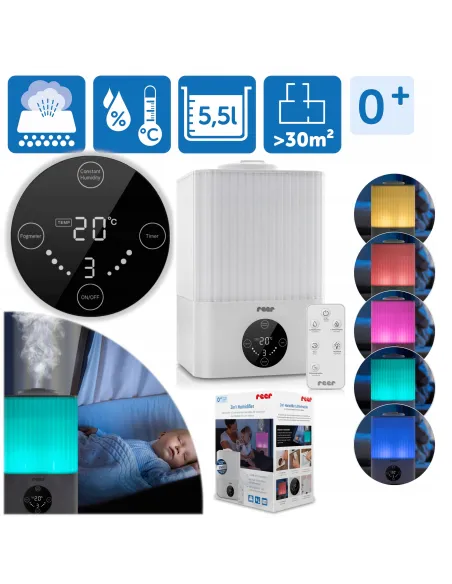 Nawilżacz Powietrza REER 5,5L ULTRADŹWIĘKOWY 2w1 Higrometr PILOT LED 30m2
