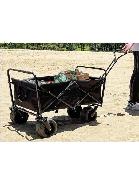 DUŻY Składany Wózek Ogrodowy PLAŻOWY Transportowy z Dachem Koła XL Czarny