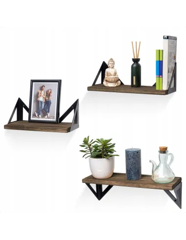 ZESTAW 3 Półek Ściennych LOFT Lite Drewno Paulownia