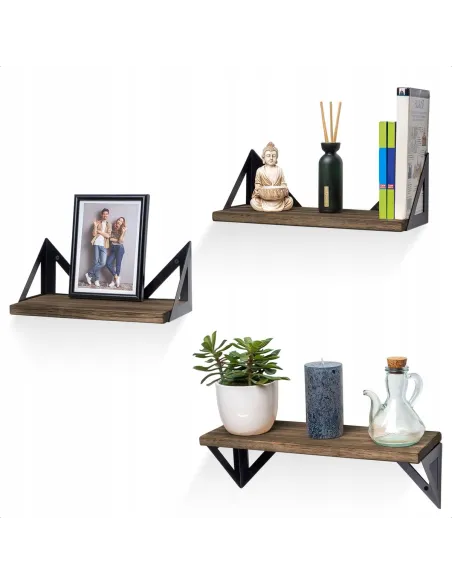 ZESTAW 3 Półek Ściennych LOFT Lite Drewno Paulownia