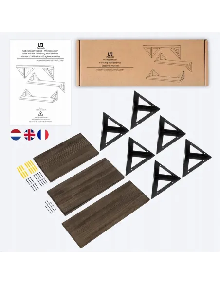 ZESTAW 3 Półek Ściennych LOFT Lite Drewno Paulownia