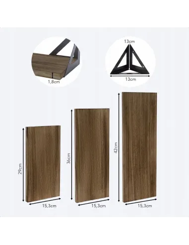 ZESTAW 3 Półek Ściennych LOFT Lite Drewno Paulownia