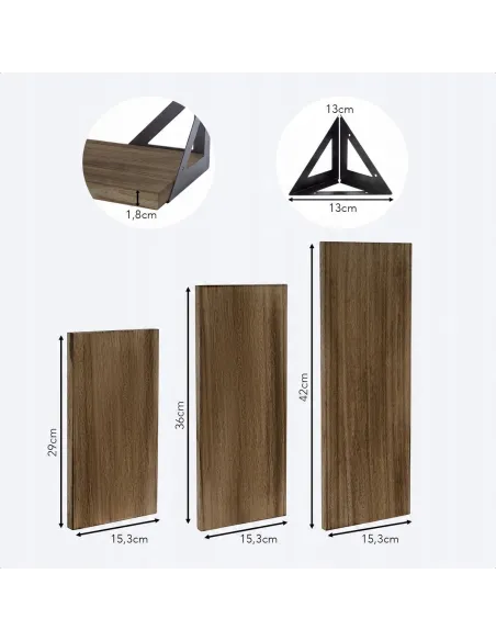 ZESTAW 3 Półek Ściennych LOFT Lite Drewno Paulownia
