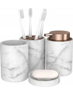 DUŻY ZESTAW ŁAZIENKOWY 4w1 MARMUR Marble + Miedz
