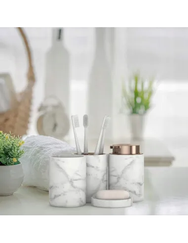 DUŻY ZESTAW ŁAZIENKOWY 4w1 MARMUR Marble + Miedz