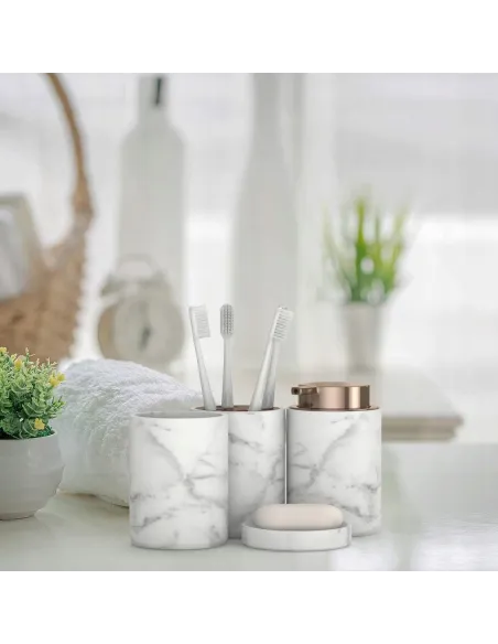 DUŻY ZESTAW ŁAZIENKOWY 4w1 MARMUR Marble + Miedz