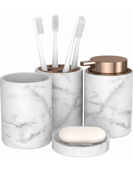 DUŻY ZESTAW ŁAZIENKOWY 4w1 MARMUR Marble + Miedz