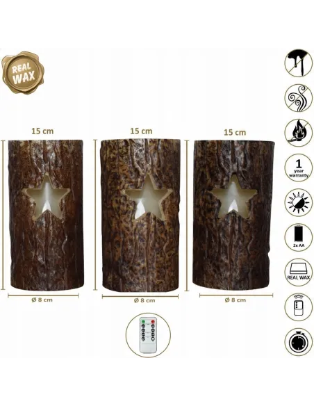 ŚWIECE LED Woskowe Świeczki z NATURALNEGO WOSKU Świąteczne 3szt z PILOTEM