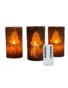 ŚWIECE LED Woskowe z NATURALNEGO WOSKU Świąteczne 3szt z PILOTEM Choinka