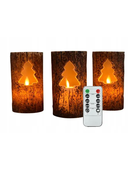 ŚWIECE LED Woskowe z NATURALNEGO WOSKU Świąteczne 3szt z PILOTEM Choinka