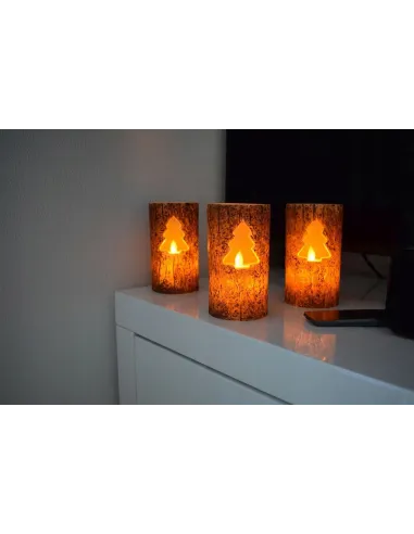 ŚWIECE LED Woskowe z NATURALNEGO WOSKU Świąteczne 3szt z PILOTEM Choinka