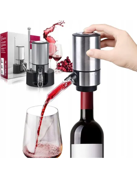 Elektryczny Napowietrzacz do wina AERATOR Nalewak Dozownik do Wina Inox
