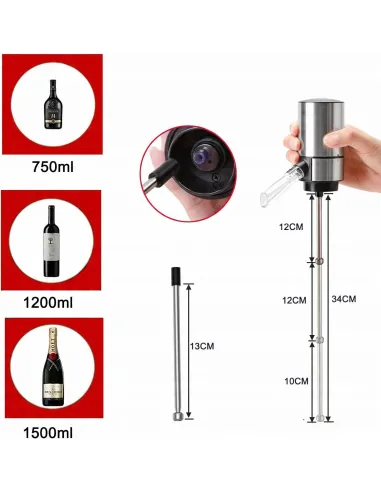 Elektryczny Napowietrzacz do wina AERATOR Nalewak Dozownik do Wina Inox