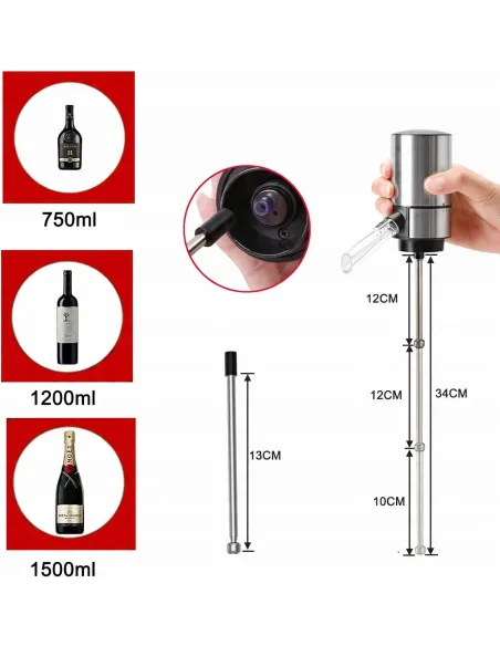 Elektryczny Napowietrzacz do wina AERATOR Nalewak Dozownik do Wina Inox