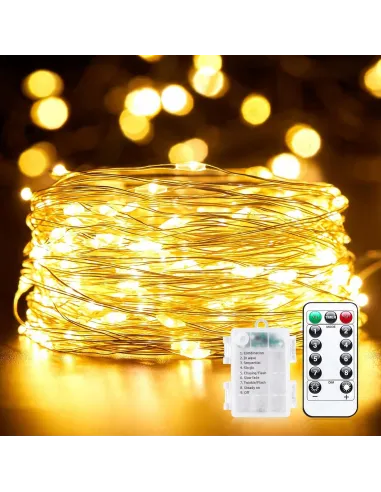 2x LAMPKI DRUCIKI LED 8M 100 LAMPEK CIEPŁE NA BATERIE + PILOT W Sumie 16m