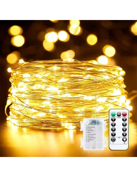 2x LAMPKI DRUCIKI LED 8M 100 LAMPEK CIEPŁE NA BATERIE + PILOT W Sumie 16m
