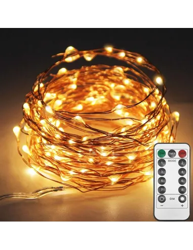2x LAMPKI DRUCIKI LED 8M 100 LAMPEK CIEPŁE NA BATERIE + PILOT W Sumie 16m
