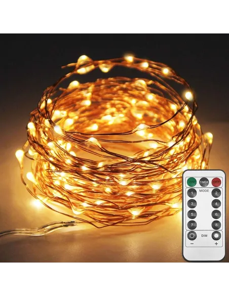 2x LAMPKI DRUCIKI LED 8M 100 LAMPEK CIEPŁE NA BATERIE + PILOT W Sumie 16m