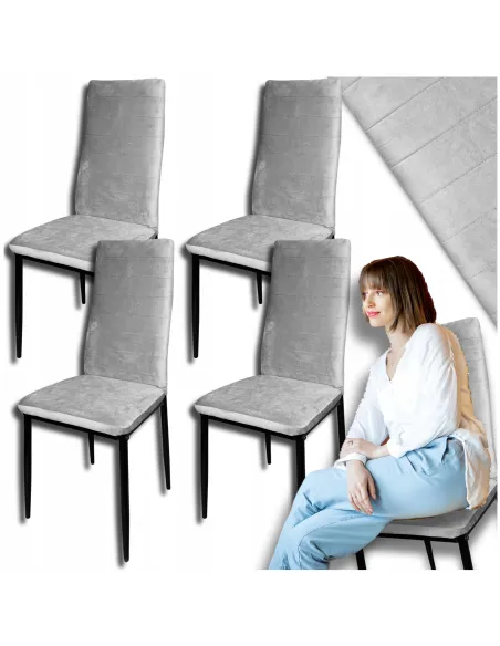 4x KRZESŁO SZARE TAPICEROWANE VELVET WELUR KRZESŁA SALON TRUSTRUP