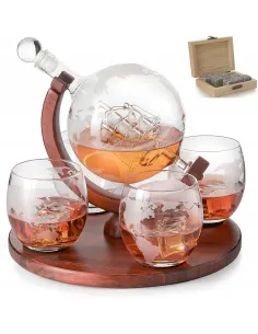Zestaw do Whisky Koniaku Decanter KARAFKA Globus +4 Szklanki + Kostki
