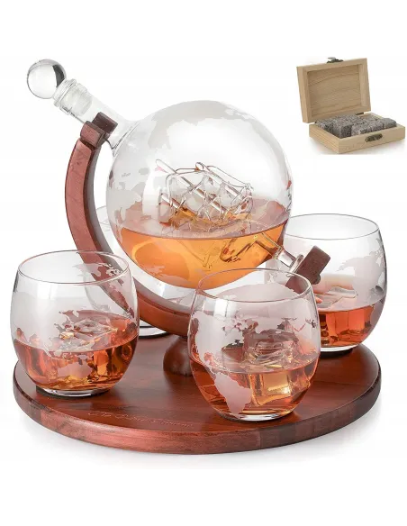 Zestaw do Whisky Koniaku Decanter KARAFKA Globus +4 Szklanki + Kostki