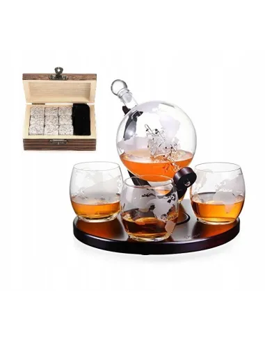 Zestaw do Whisky Koniaku Decanter KARAFKA Globus +4 Szklanki + Kostki