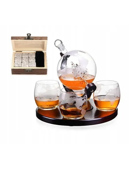 Zestaw do Whisky Koniaku Decanter KARAFKA Globus +4 Szklanki + Kostki