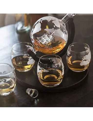 Zestaw do Whisky Koniaku Decanter KARAFKA Globus +4 Szklanki + Kostki