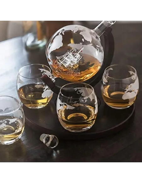 Zestaw do Whisky Koniaku Decanter KARAFKA Globus +4 Szklanki + Kostki