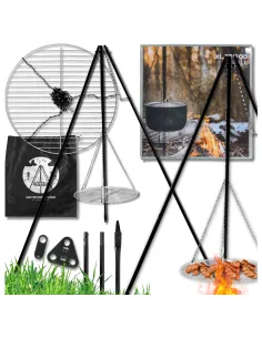 TRÓJNÓG Palenisko Duży GRILL Ogniskowy Ogrodowy Wiszący BBQ Ruszt 2w1