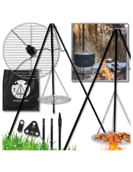 TRÓJNÓG Palenisko Duży GRILL Ogniskowy Ogrodowy Wiszący BBQ Ruszt 2w1